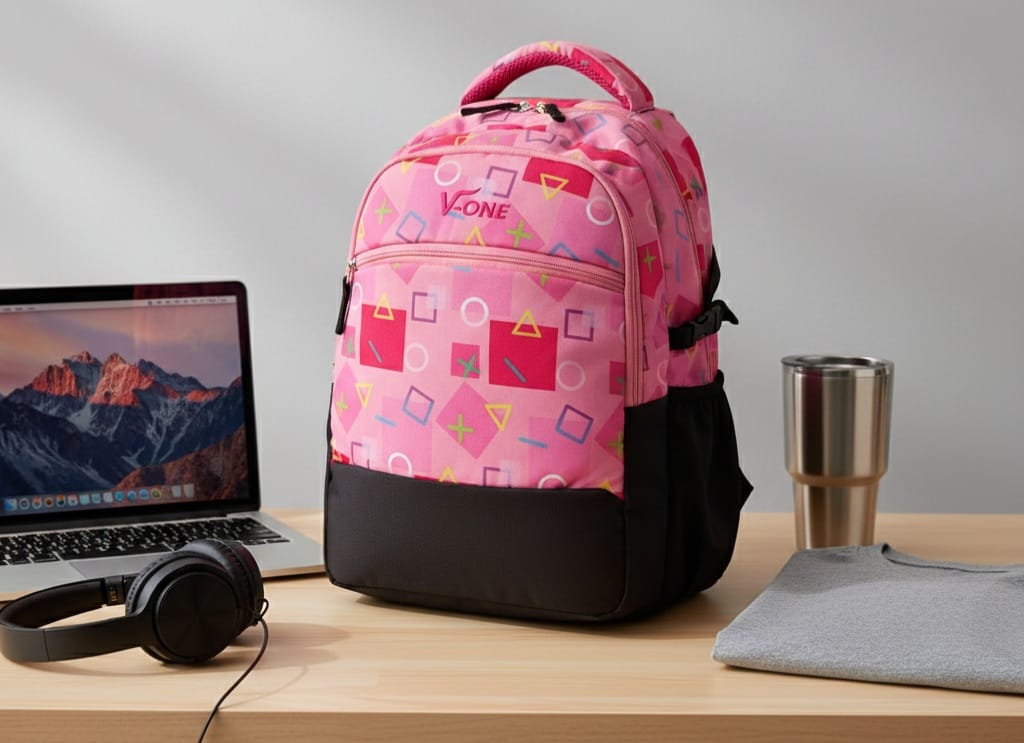 V-ONE Pop Art Pink Geometric Backpack - Fun, Fashionable & Functional
