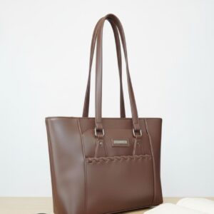 Elegant Braided-Detail Faux Leather Tote Bag - Chic Greige