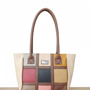 Artistic Patchwork Faux Leather Tote Bag - Multi-Tone Elegance