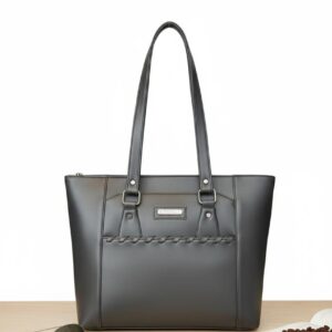Elegant Braided-Detail Faux Leather Tote Bag - Chic Greige