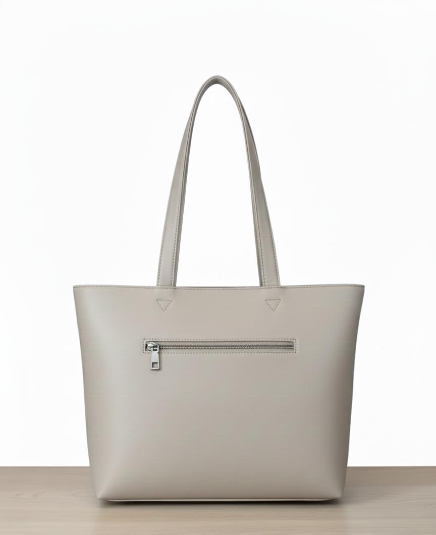 Elegant Braided-Detail Faux Leather Tote Bag - Chic Greige - Image 2
