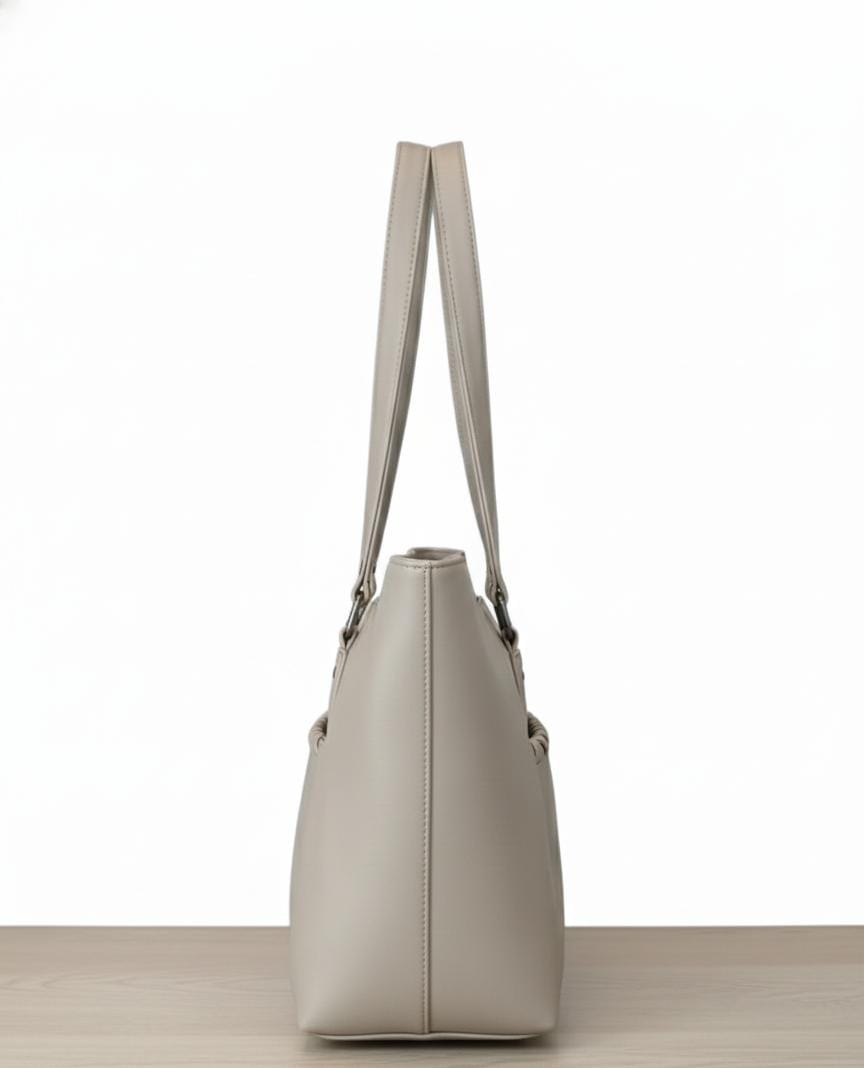 Elegant Braided-Detail Faux Leather Tote Bag - Chic Greige - Image 3