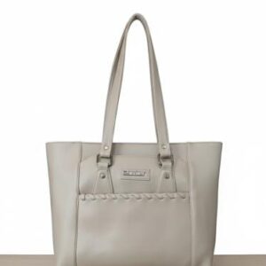 Elegant Braided-Detail Faux Leather Tote Bag - Chic Greige