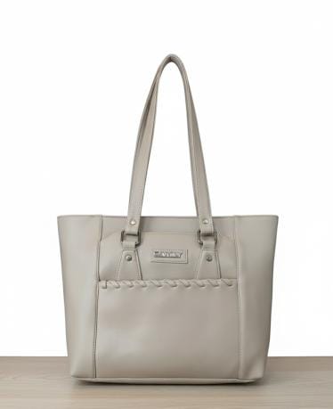 Elegant Braided-Detail Faux Leather Tote Bag - Chic Greige